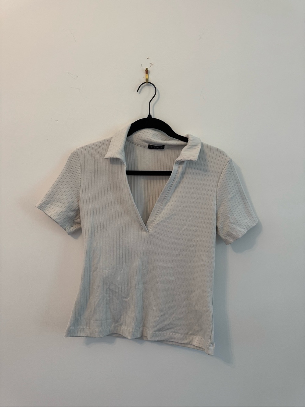 Size M Women's White Short Sleeve Ribbed Polo